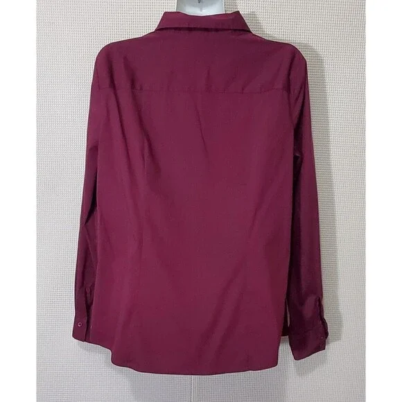 Doncaster Button Up Blouse Womens 14 Burgundy Top Stretch Long Sleeve Business - Picture 4 of 11